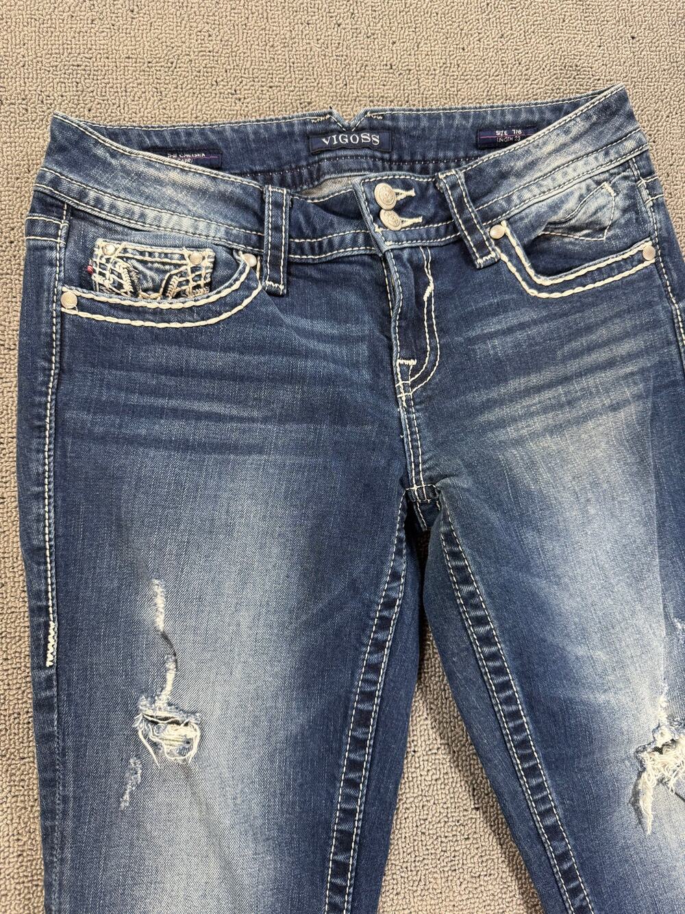 VIGOSS The Chelsea Y2K Bootcut Jeans Juniors 7/8 x 31 Distressed Bling
